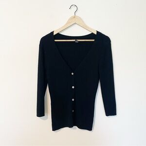 New York & Company Black Ribbed Cardigan